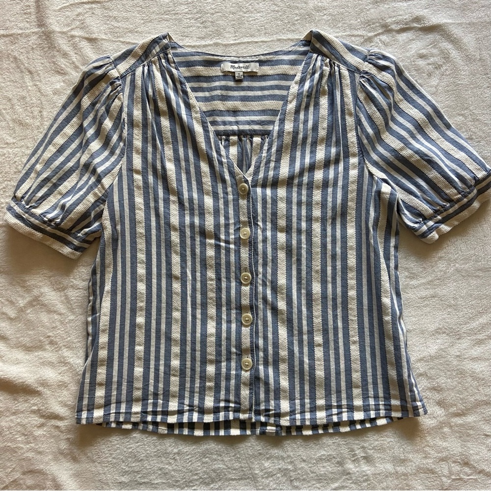 Blue & cream striped button-down shirt